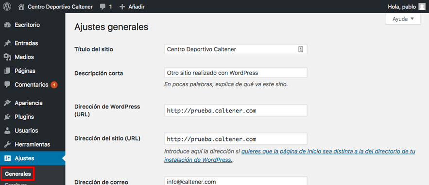 ajustes generales de wordpress