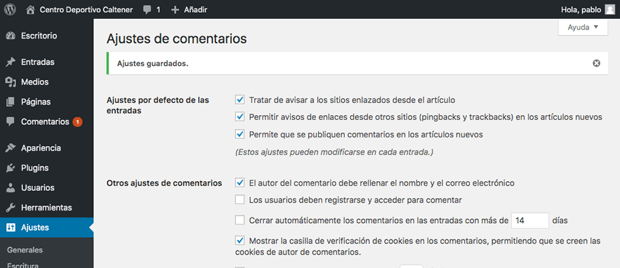 ajustes comentarios wordpress
