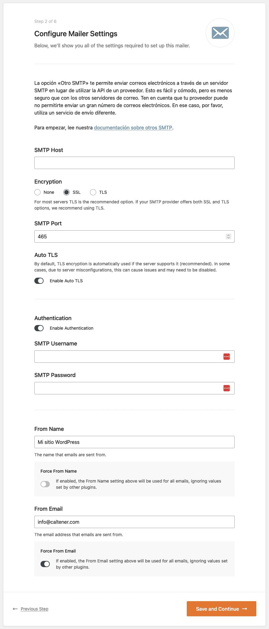 configurar envíos por smtp en wordpress