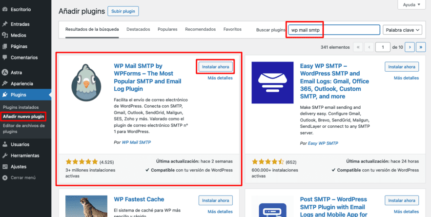 instalar plugin wp mail smtp