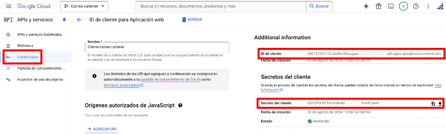 copiar credenciales de gmail api para usar en wp mail smtp