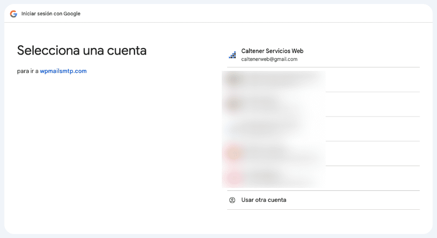 seleccionar cuenta de gmail en wp mail smtp