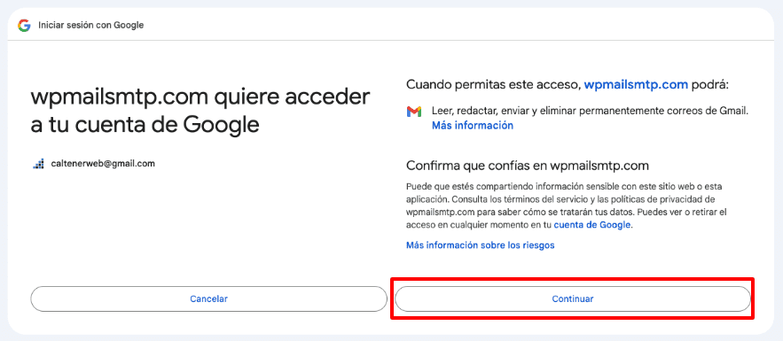 configurar conexión de gmail con wp mail smtp