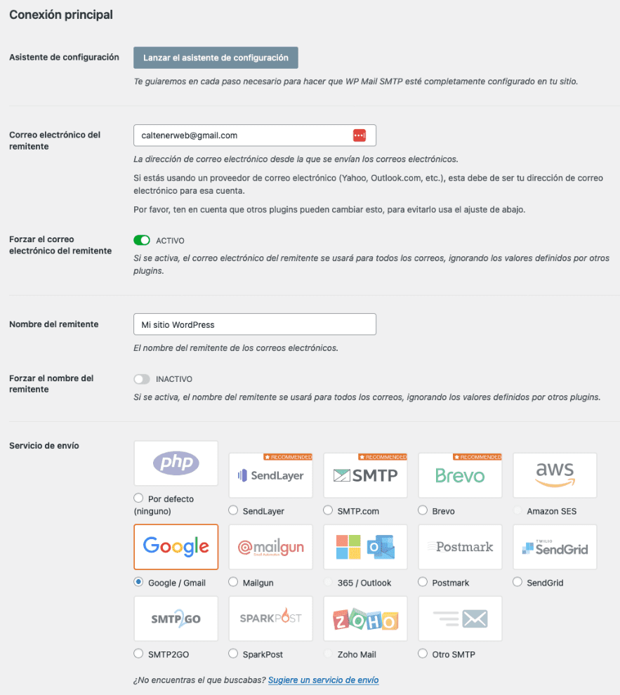 configurar gmail en wp mail smtp
